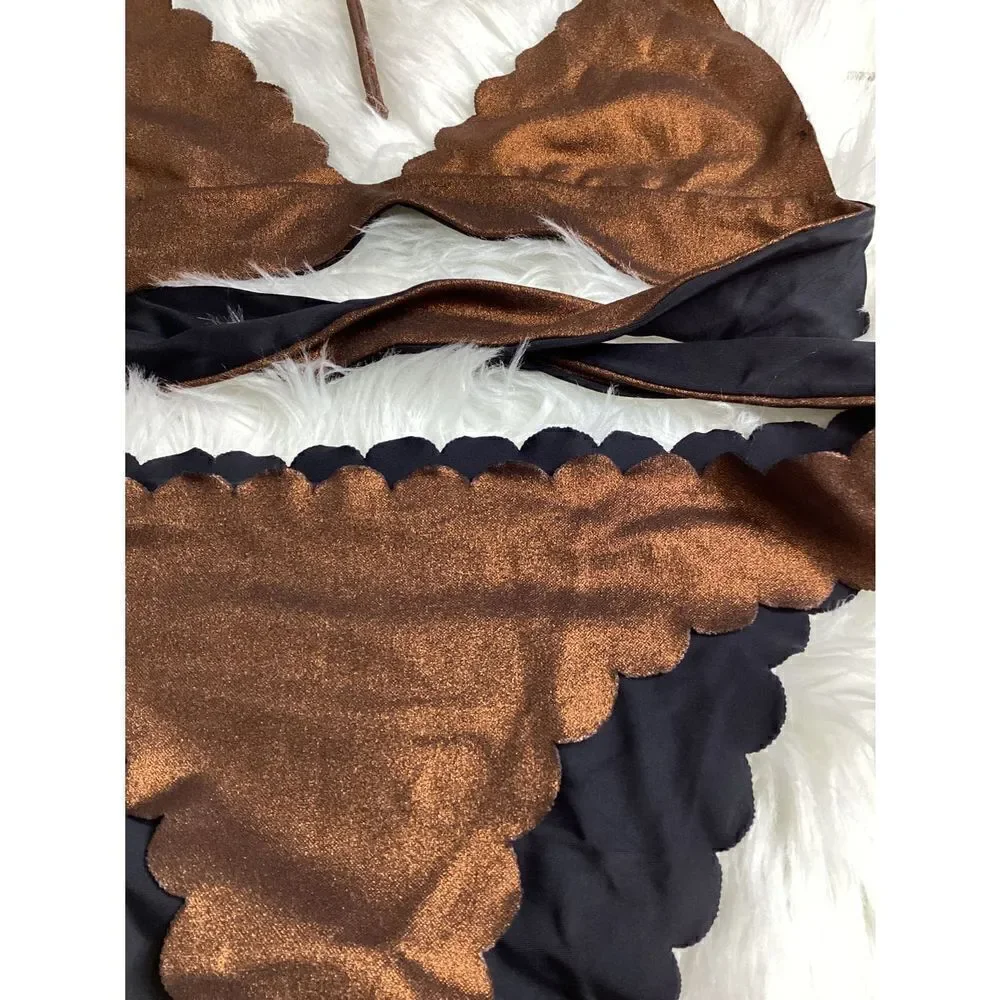 New. PilyQ Copper Reversible Wave bikini set. M-top/L-bottom. Runs small